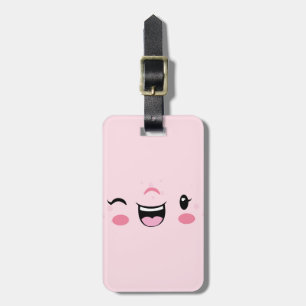 Pink Winking Kawaii Face Travel Luggage Tags