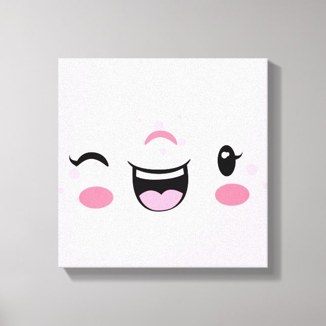 Pink Winking Kawaii Face Wrapped Canvas (Front)