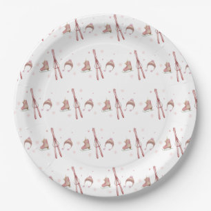 Pink Winter Après Bébé Ski Pattern Baby Shower  Paper Plate