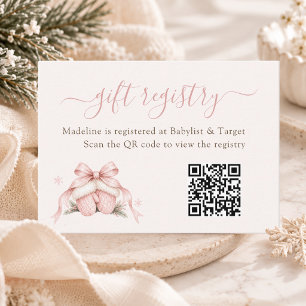 Pink Winter Baby Girl Shower QR Gift Registry Enclosure Card