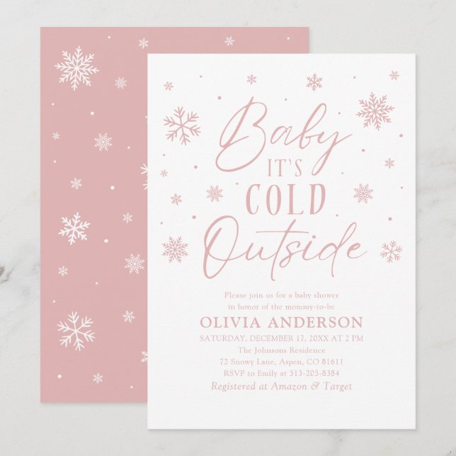 Pink Winter Baby It's Cold Outside Baby Shower Invitation (Front/Back)