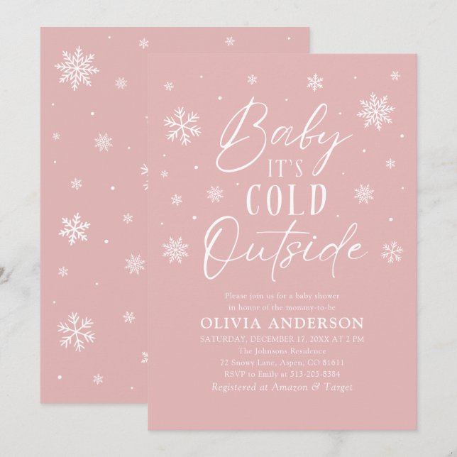 Pink Winter Baby It's Cold Outside Baby Shower Invitation (Front/Back)
