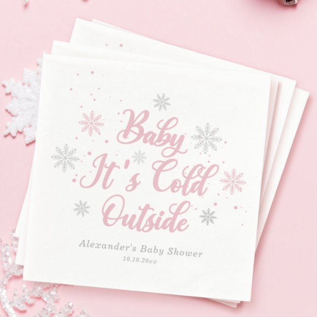 Pink Winter Baby It's Cold Outside Baby Shower  Napkin (Creator Uploaded)