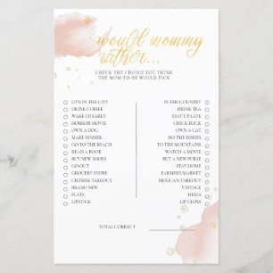 Pink Winter Baby Shower Game Would Mommy Rather