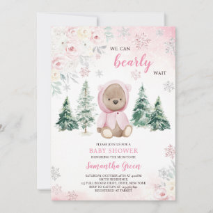 Pink Winter Bear Baby Shower Invitation