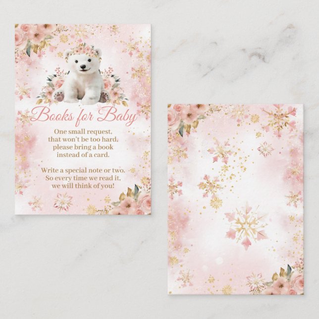 Pink Winter Bear Its a Girl Baby Shower Book Enclosure Card (Front/Back)