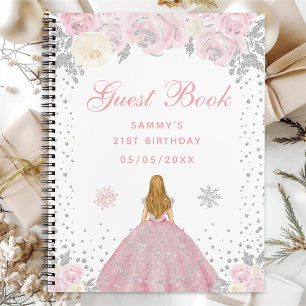 Pink Winter Blonde Hair Princess Birthday Party Notebook