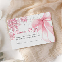 Pink Winter Bow Baby Shower Diaper Raffle