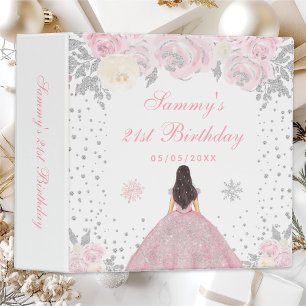 Pink Winter Brunette Hair Princess Birthday Party Binder