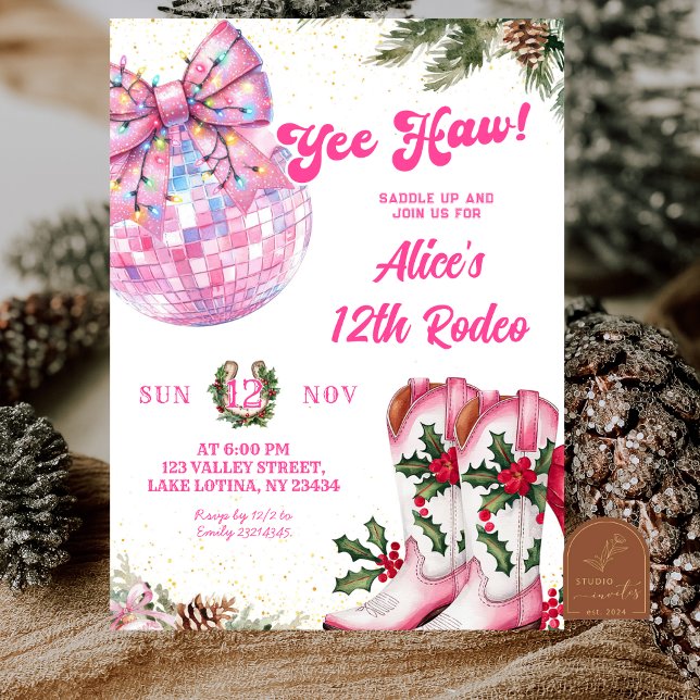 Pink Winter Christmas Cowgirl Birthday Rodeo  Invitation (Creator Uploaded)