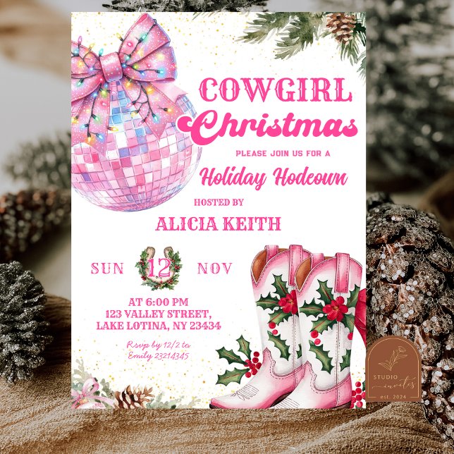 Pink Winter Christmas Cowgirl Holiday Party Invitation (Creator Uploaded)
