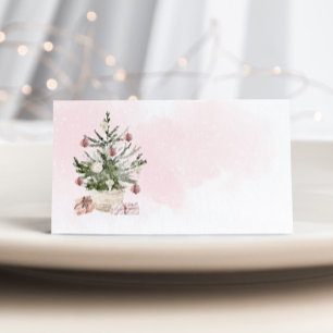 Pink Winter christmas tree Baby Shower place card