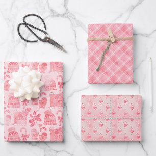 Pink Winter Christmas Wrapping Paper Sheet