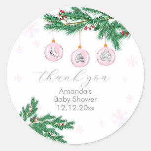 Pink Winter Clothes Ornaments Baby Shower Classic Round Sticker