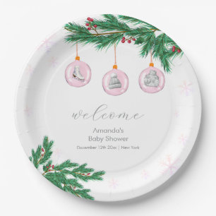 Pink Winter Clothes Ornaments Baby Shower Welcome  Paper Plate