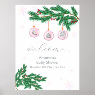 Pink Winter Clothes Ornaments Baby Shower Welcome Poster