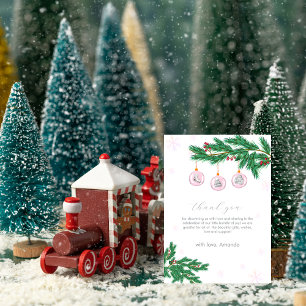 Pink Winter Clothesline Ornaments Baby Shower  Thank You Card