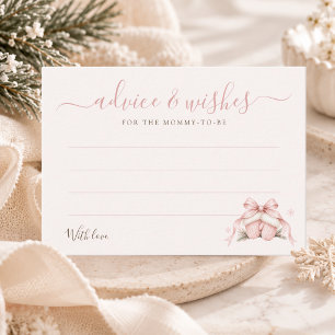 Pink Winter Coquette Bow Baby Girl Shower Advice Card