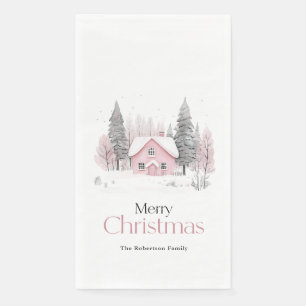 Pink Winter Cottage Christmas Napkin