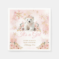Pink Winter Cute Bear Its a Girl Baby Shower