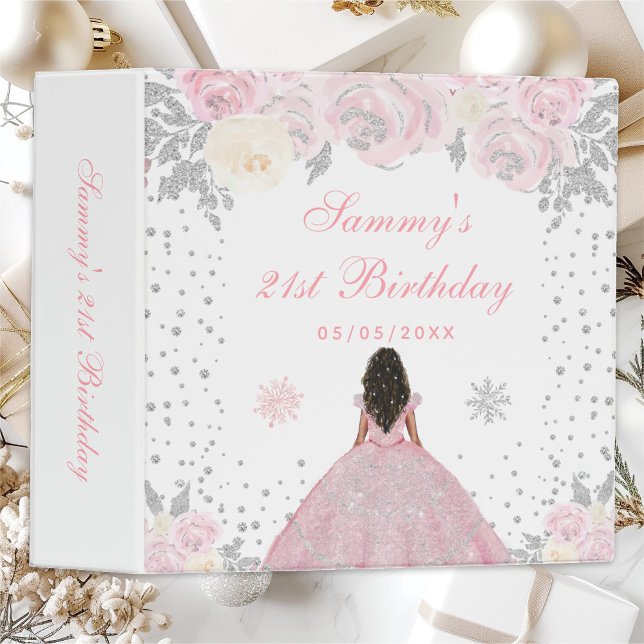 Pink Winter Dark Skin Princess Birthday Party Binder (Creator Uploaded)