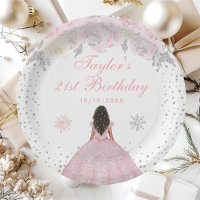 Pink Winter Dark Skin Princess Birthday Party