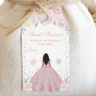 Pink Winter Dark Skin Princess Sweet Sixteen Gift Tags