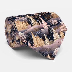 Pink Winter Deer Fantasy Castle Landscape (2) Tie