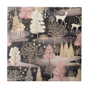 Pink Winter Deer Fantasy Castle Landscape (2) Tile