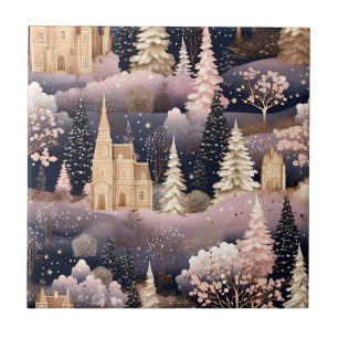 Pink Winter Deer Fantasy Castle Landscape (3) Tile