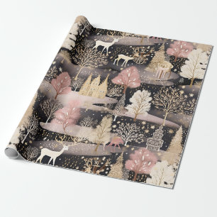 Pink Winter Deer Fantasy Castle Landscape (3) Wrapping Paper