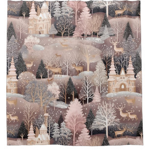 Pink Winter Deer Fantasy Castle Landscape (4)