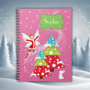 Pink Winter Fairy Custom Name Notebook