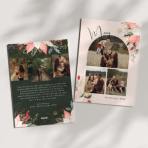 Pink Winter Floral Arch Merry Six Photo Christmas Holiday Card