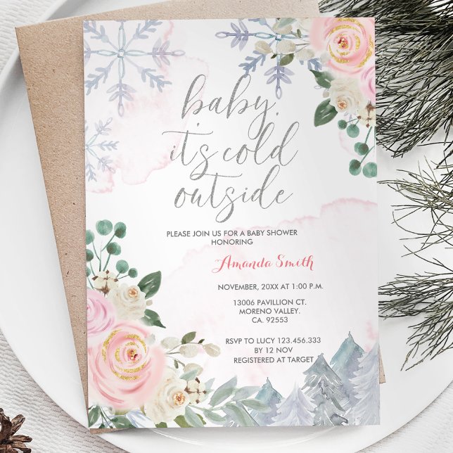Pink Winter Girl It's Cold Outside Baby Shower Invitation (Creator Uploaded)