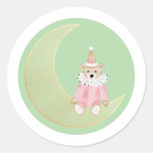 Pink winter holiday candy cotton bear classic round sticker