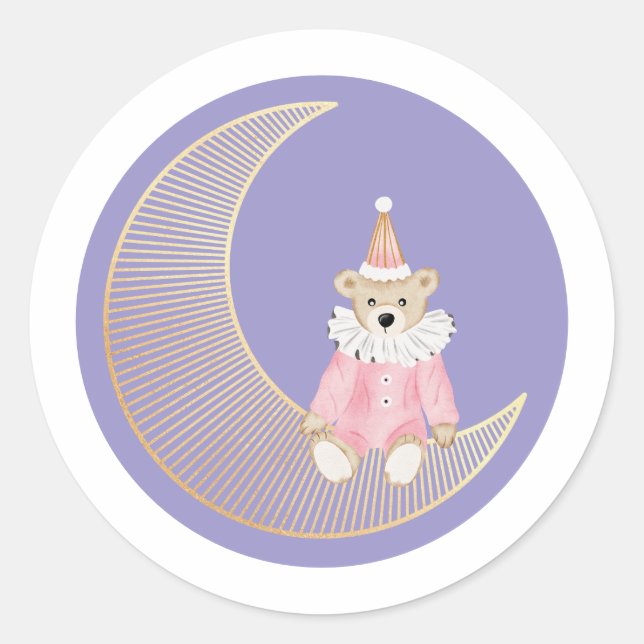 Pink winter holiday candy cotton bear classic round sticker (Front)