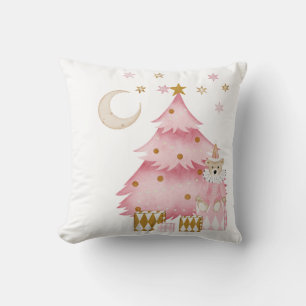 Pink winter holiday candy cotton bear throw pillow