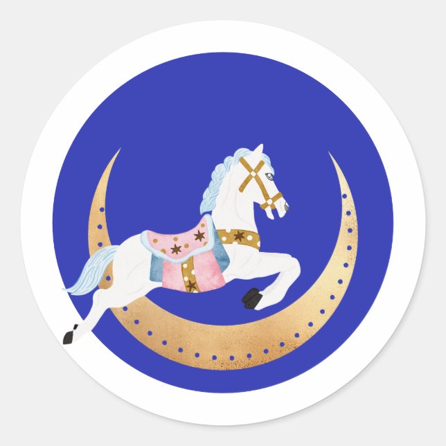 Pink winter holiday candy cotton horse classic round sticker (Front)