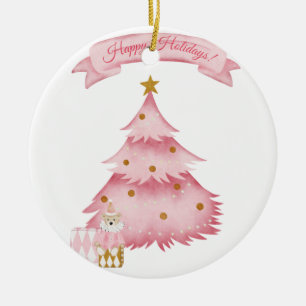 Pink winter holidays kids  holiday  ceramic ornament