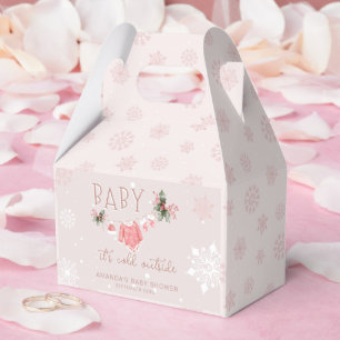 Pink Winter Its Cold Outside Snowflake Baby Shower Favor Box