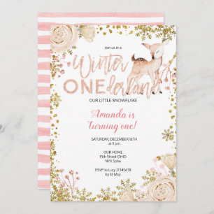 Pink Winter ONE derland Neige Invitation d'anniver