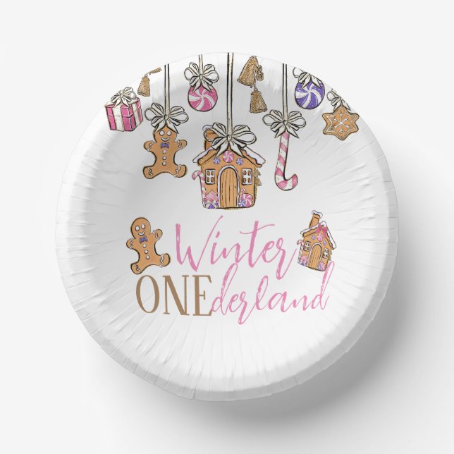Pink winter Onederland Christmas  Paper Plate (Front)