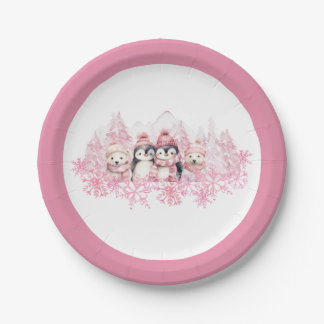 Pink Winter ONEderland Paper Plate