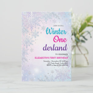 Pink Winter Onederland Silver Glitter 1st Birthday Invitation