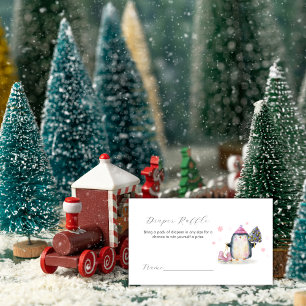 Pink Winter Penguin Diaper Raffle Baby Shower  Enclosure Card
