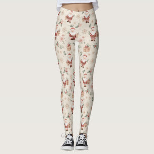 Pink Winter - Santa Claus, Snowflakes, Holly (2) Leggings