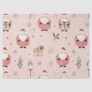 Pink Winter - Santa Claus, Snowflakes, Holly (3) Tissue Paper