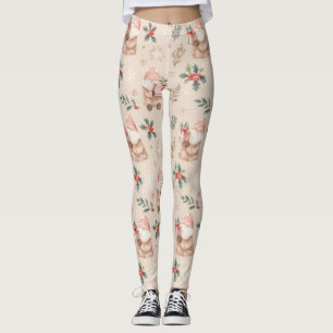Pink Winter - Santa Claus, Snowflakes, Holly (4) Leggings