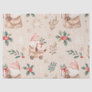 Pink Winter - Santa Claus, Snowflakes, Holly (4) Tissue Paper